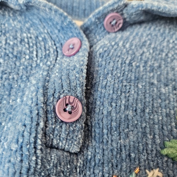 Alfred Dunner Sweater Womens PXL Blue Floral Embroidered Chenille Knit Spring - Picture 5 of 9